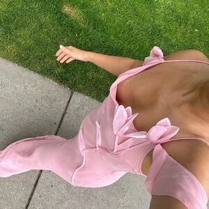 Elegant Pink Gown with Bow Details